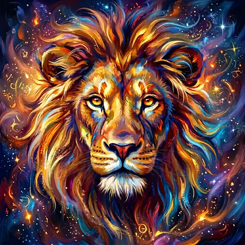 Fierce Lion Portrait: Bold Colors & Digital Fantasy Art