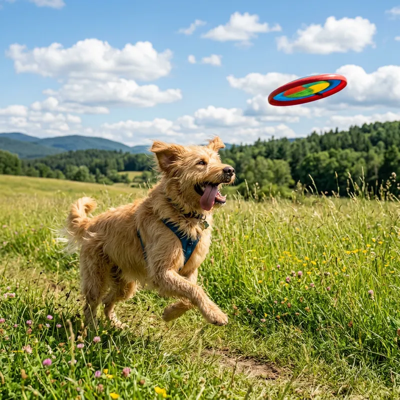 Adorable Dog with Shaggy Golden Fur in Scenic Setting