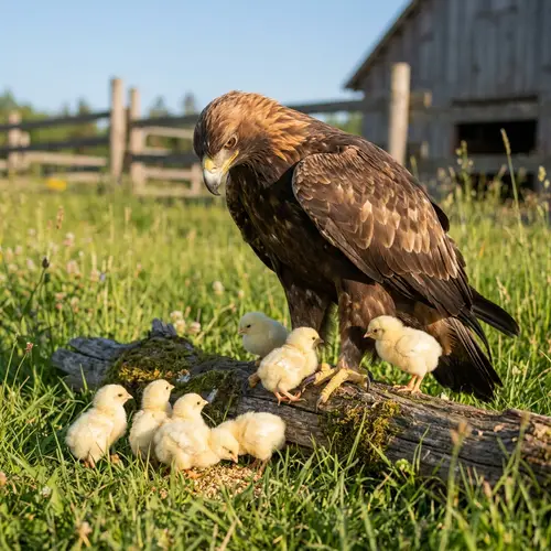 Baby Chickens and Giant Eagle - Wildlife Encounter