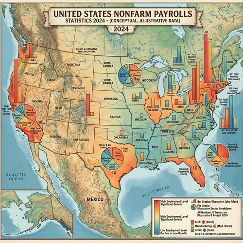 United States Nonfarm Payrolls 2024: Data Visualization on Topographical Map
