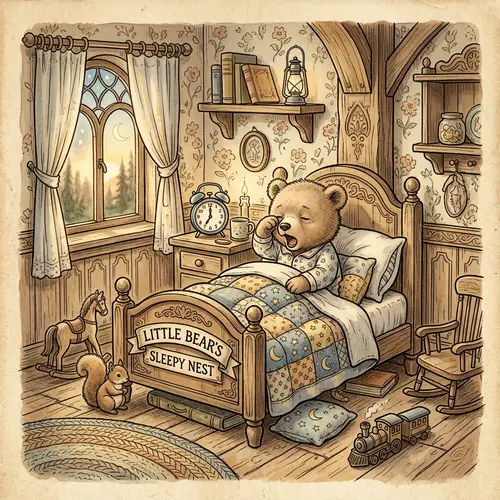 Adorable Baby Bear Waking Up in Tiny Bed