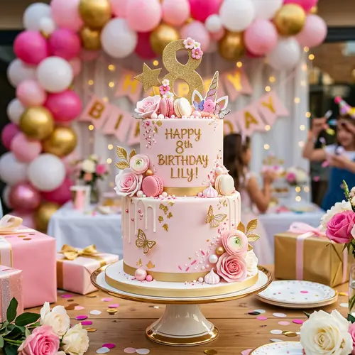 Modern Pink Birthday Cake for 8-Year-Old Girl