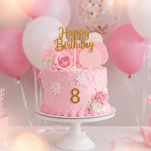 Modern Pink Birthday Cake for 8-Year-Old Girl