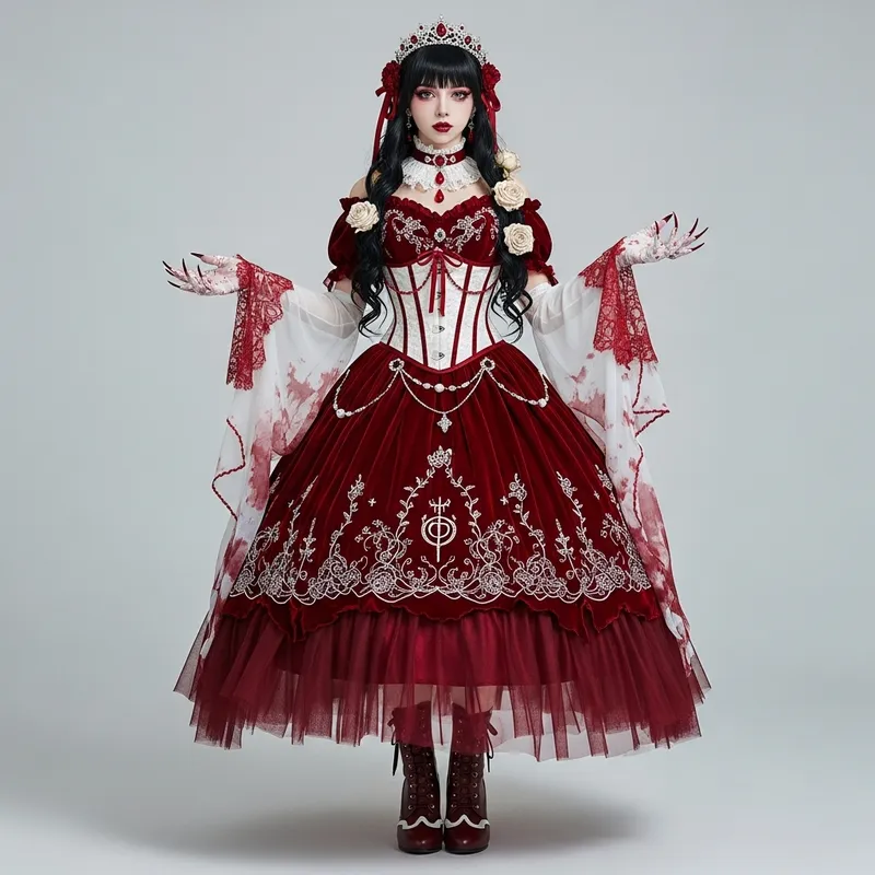 Victorian Imperial Dress: Elegance in Deep Red