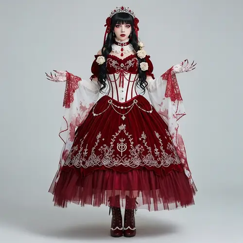 Victorian Imperial Dress: Elegance in Deep Red