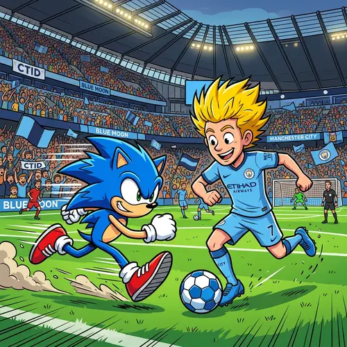 Animated City Soccer Match in Packed Stadium
