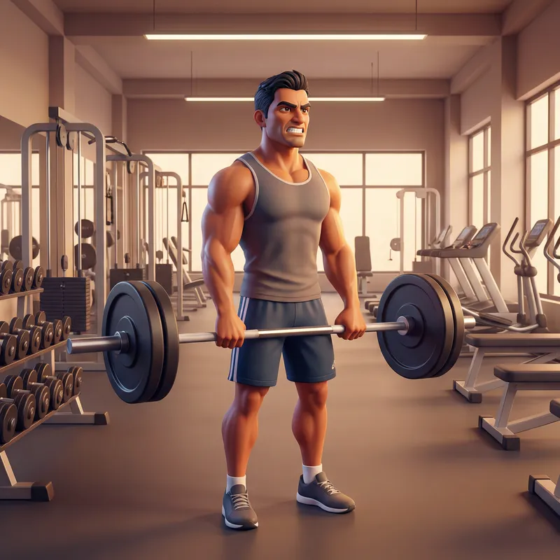 Physically Fit Man Showing Abs and Lifting Weights at the Gym