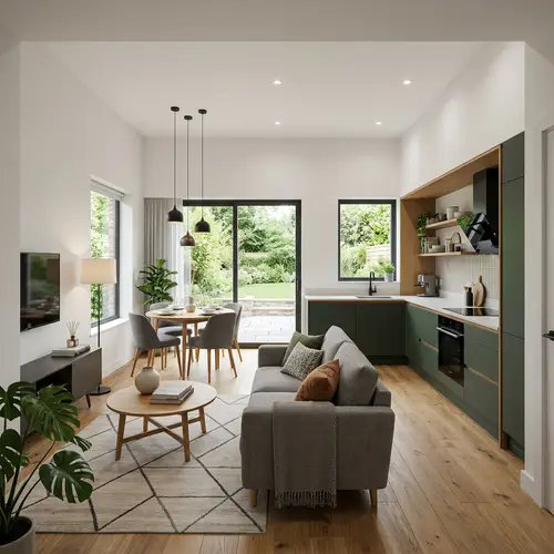 Modern Kitchen Dining Living Room Design | 5.8m x 6m Layout