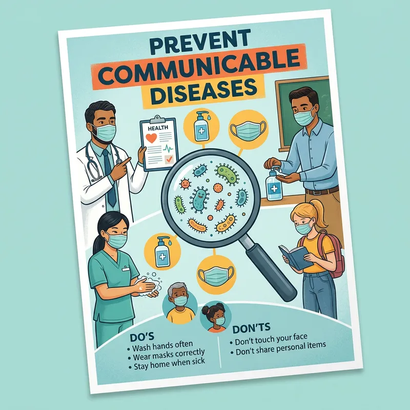 Preventing Communicable Diseases: Educational Poster with Diverse Figures