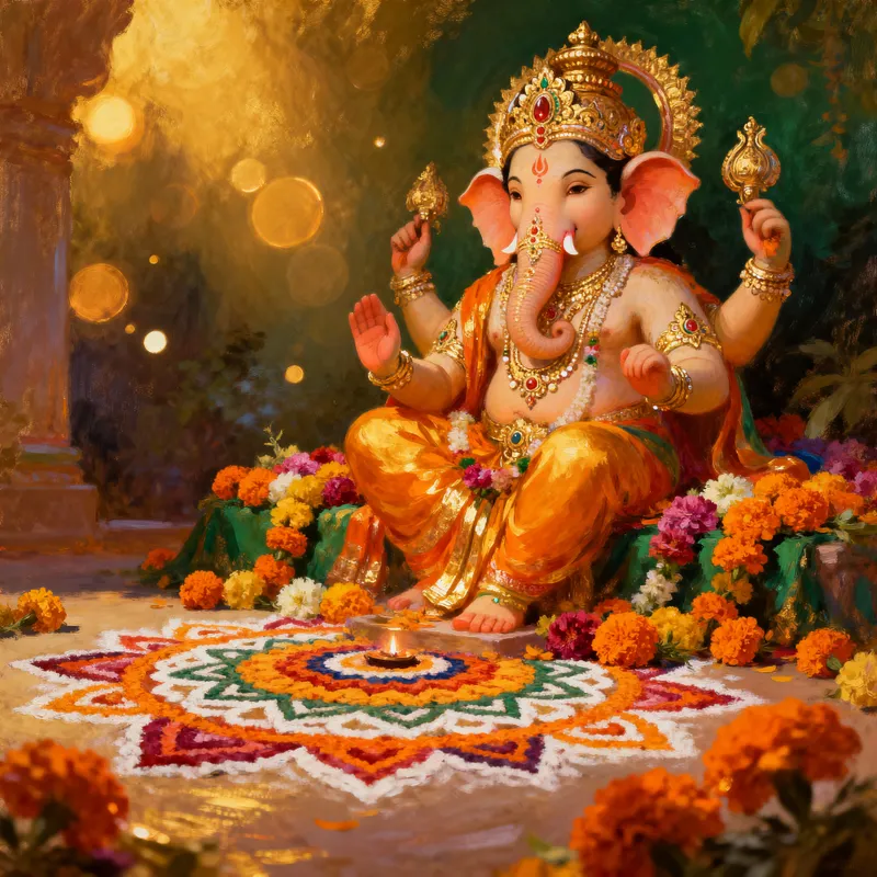 Vibrant Ganapati Bappa Art Scene