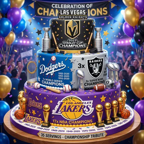 Championship Cake for 35: Raiders, Dodgers, Lakers & Knights
