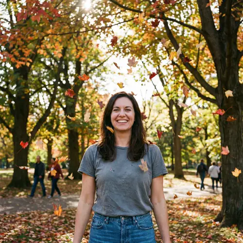 Smiling Caucasian Woman in Green Park | Autumn Portrait