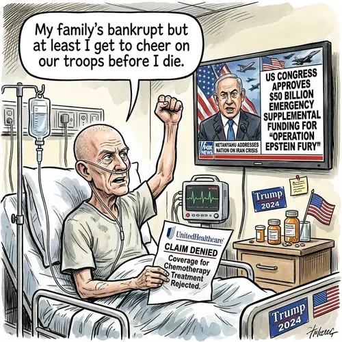 Satirical Cartoon: Healthcare and War Funding