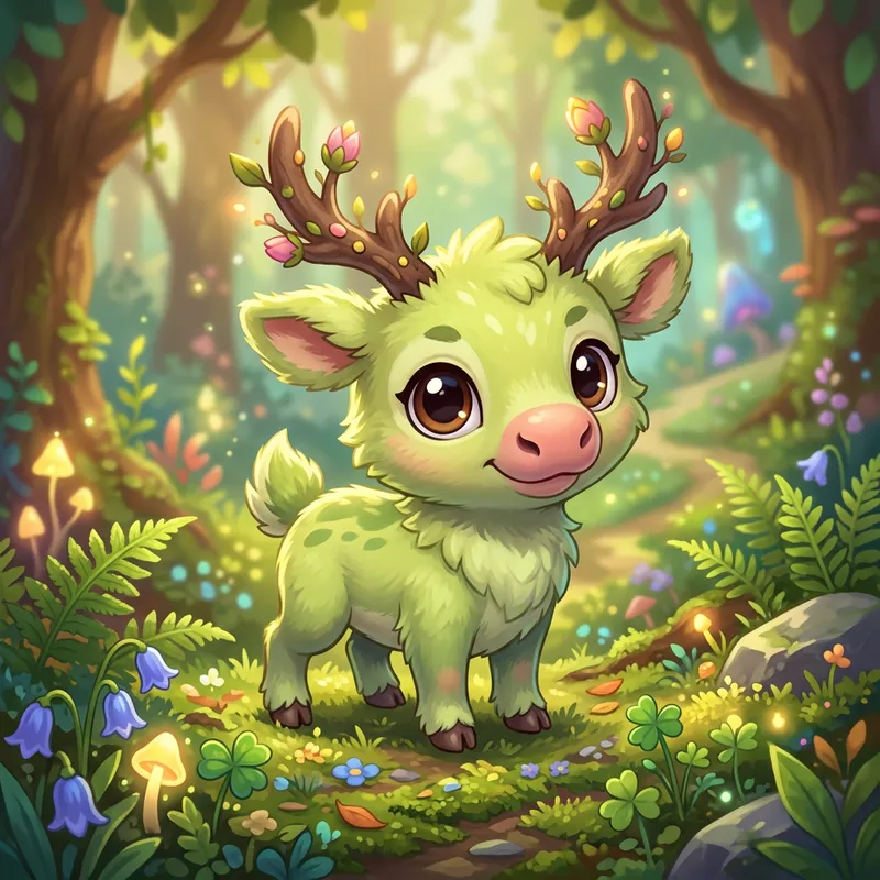Cute Baby Moose Pokémon with Flower Horns