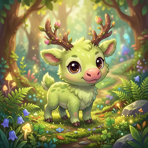Cute Baby Moose Pokémon with Flower Horns