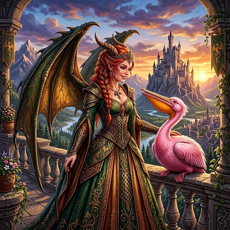 Dragon Princess with Pet Pelican Art