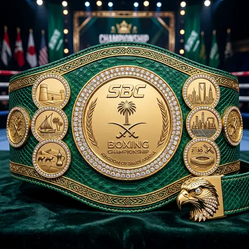 Saudi Boxing Championship Belt - Emerald Design with Gold Medallion