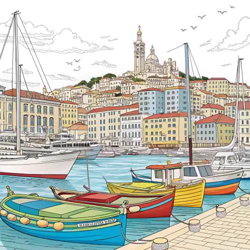 Coloring Page of Marseille's Vieux Port