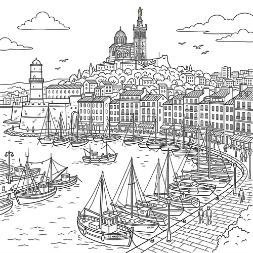 Coloring Page of Marseille's Vieux Port