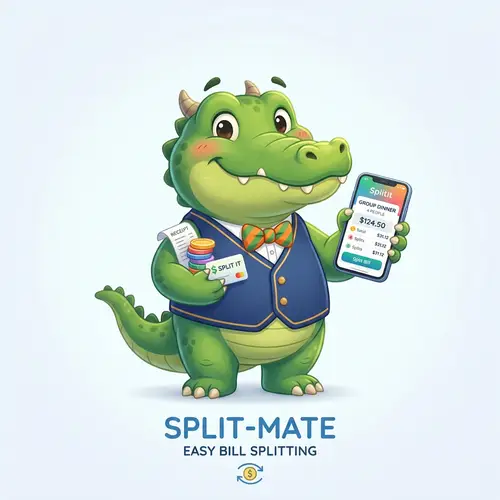 Cute Alligator Mascot for Bill Splitting App