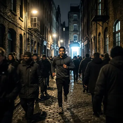 Man Running in Dark City Towards Light | Surreal Scene