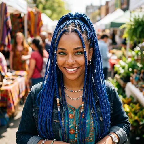 Green Eyes and Blue Hair with Braids