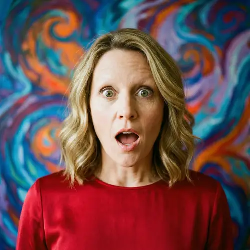 Surprised Woman Without Eyebrows | Vibrant Portrait