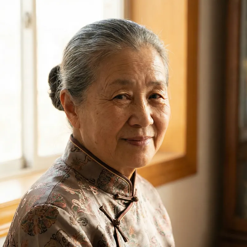 Elderly Asian Woman with Ponytail Headshot | Cultural Portrait Elderly Asian Woman with Ponytail Headshot | Cultural Portrait