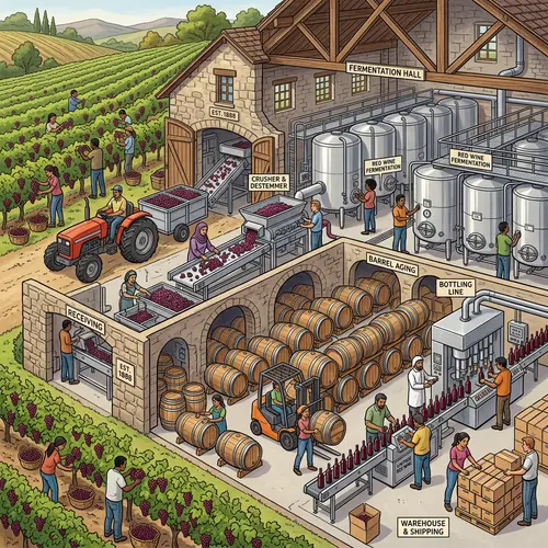 Traditional Red Wine Factory Layout: Grape to Glass Process