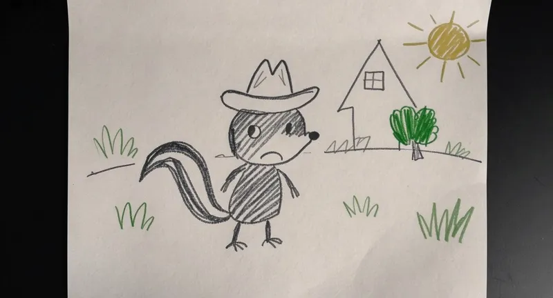 Child-Like Drawing of a Sad Skunk in Cowboy Hat Child-Like Drawing of a Sad Skunk in Cowboy Hat