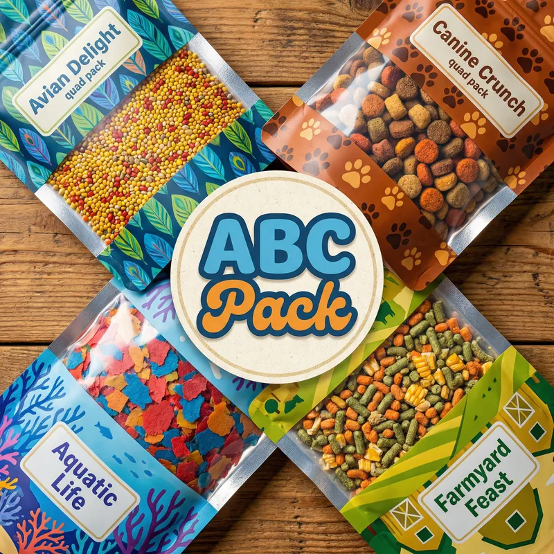 ABC Pack: Diverse Animal Feeds in Distinct Quad Packs