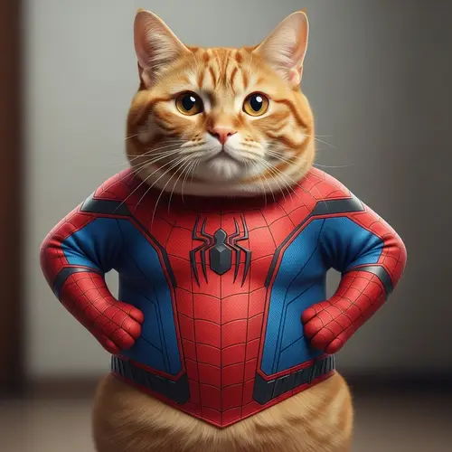 Chubby Ginger Cat in Spider-Man Suit