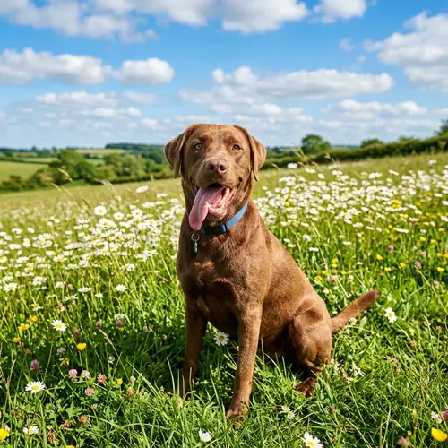 Playful Brown Labrador in Lush Green Field | Summertime Bliss