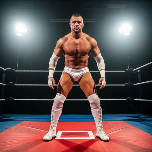Wrestler in White Boots and Gloves in the Ring