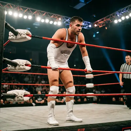 Wrestler in White Boots and Gloves in the Ring