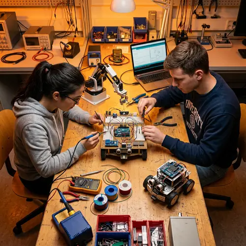 Students Collaborate with Robots on Electronics Project