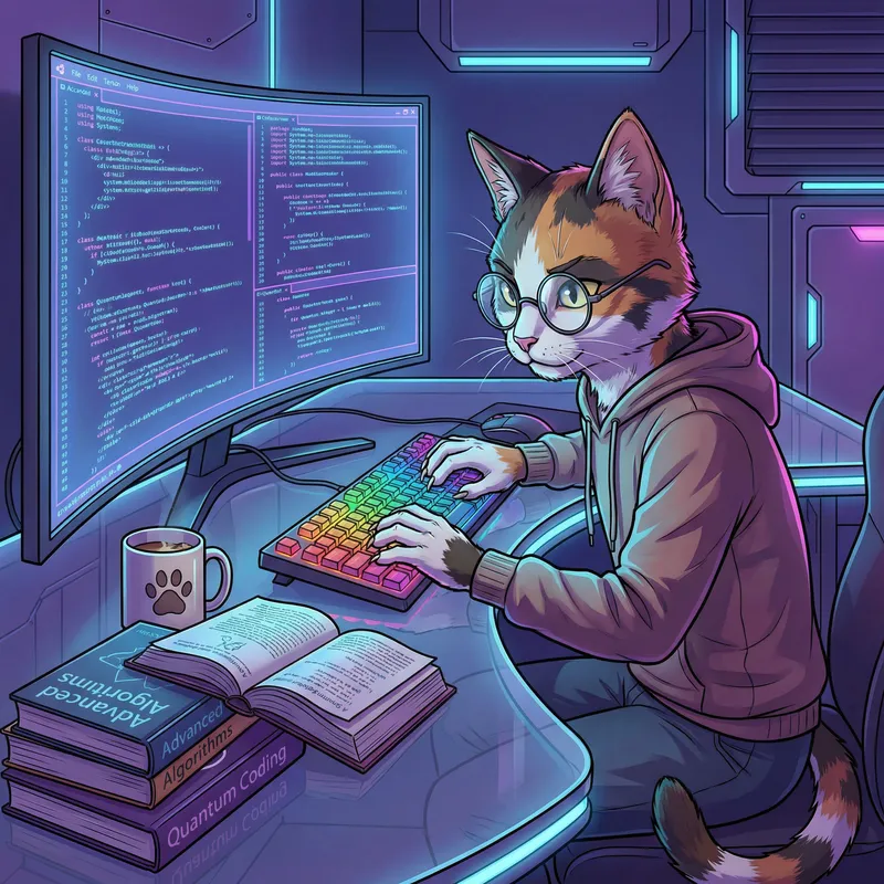 Cat Coding | Modern Desk Illustration Cat Coding | Modern Desk Illustration