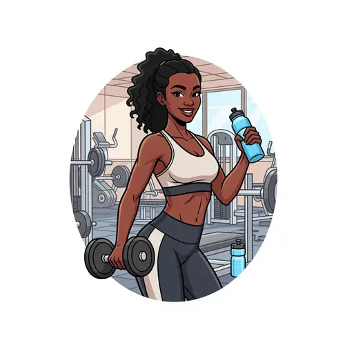 Smiling Black Woman in Gym - Cartoon Style