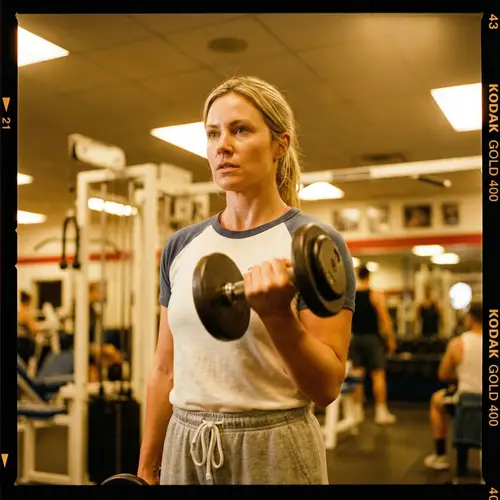 Blonde Caucasian Woman Working Out at Fitness Gym