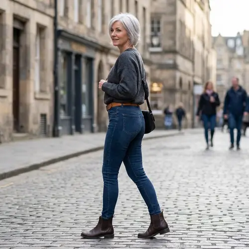 Stylish Woman in Form-Fitting Denim Jeans - Fashion Outfit