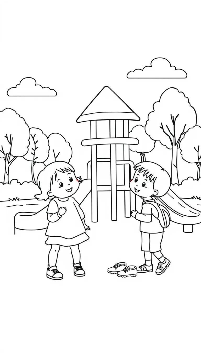 Kids Playground Coloring Page - Fun Line Art Kids Playground Coloring Page - Fun Line Art