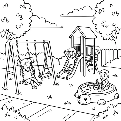 Kids Playground Coloring Page - Fun Line Art