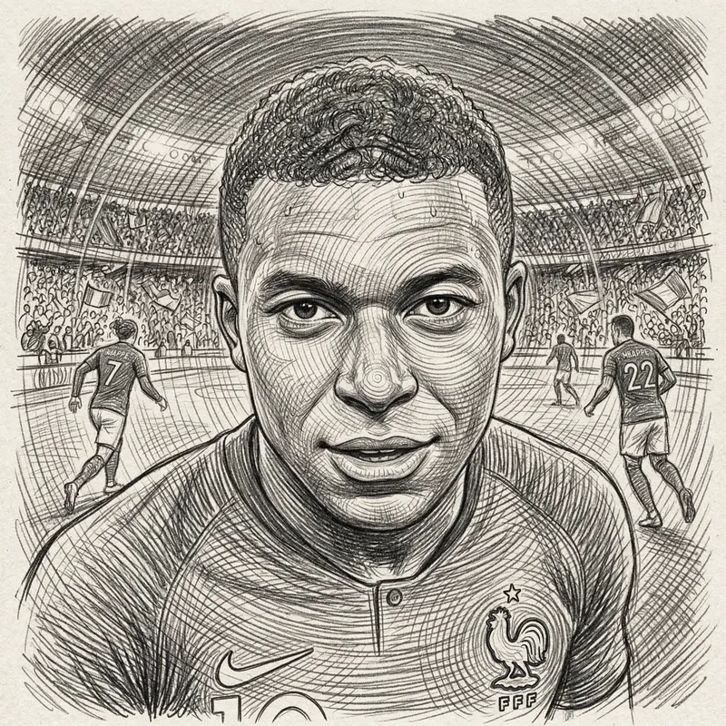 Spiral Pencil Illustration of a Football Player's Face