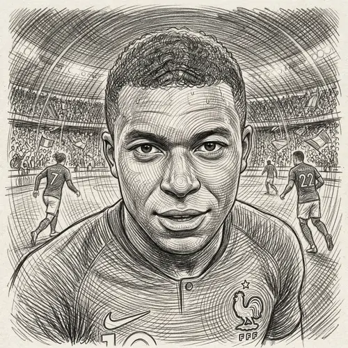 Spiral Pencil Illustration of a Football Player's Face