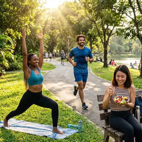 Smiling Diverse Group Embracing Healthy Activities | Radiant Scene