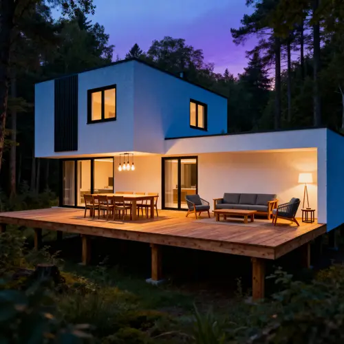 Modern Two-Story Box House with Elevated Deck