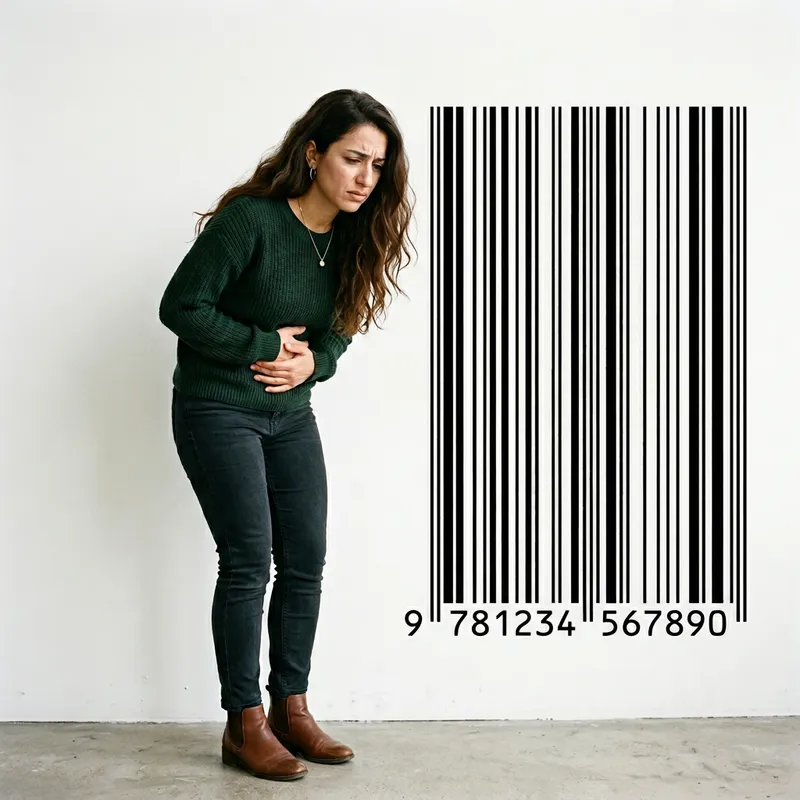 Woman Feeling Sick Near Barcode - Realistic Art Woman Feeling Sick Near Barcode - Realistic Art