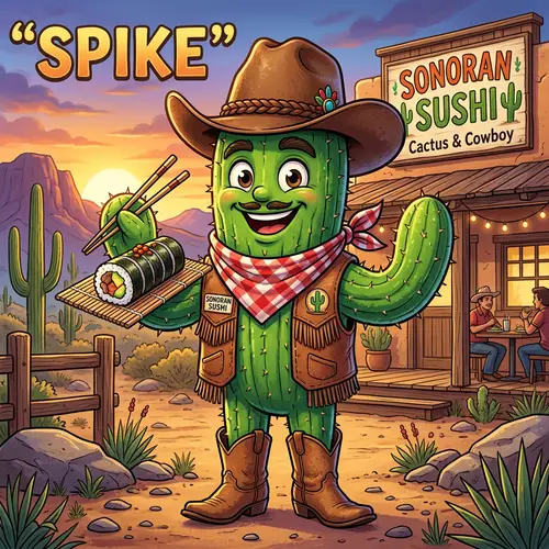 Sushi Business Mascot: Cowboy Hat Cactus