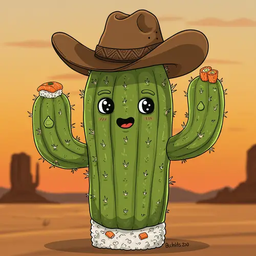 Sushi Business Mascot: Cowboy Hat Cactus