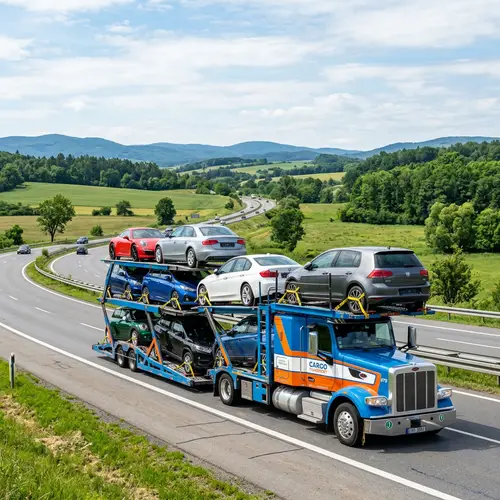 Vibrant Automobile Transporter on the Open Road